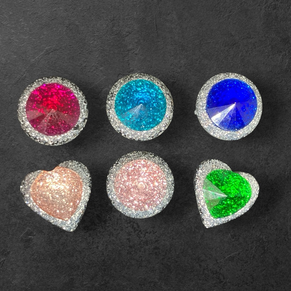Set of 6 Earrings Colorful & Shimmery Heart & Round mismatched Statement Studs